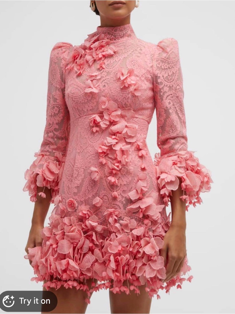 Zimmermann Pink Lace & 3D Floral Mini Dress